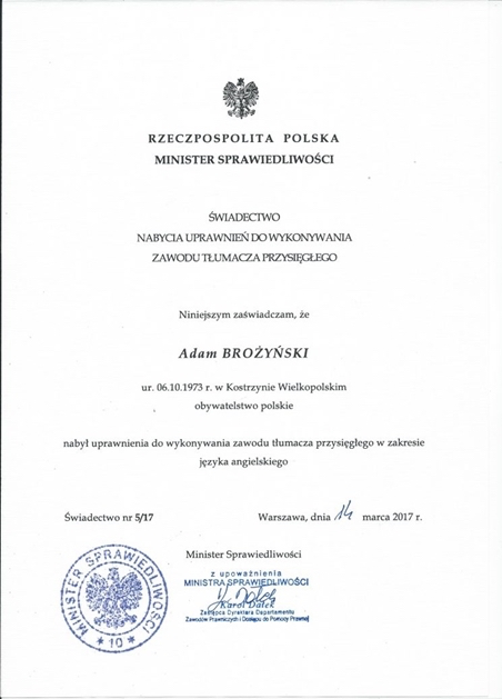 Sworn Translator Certificate